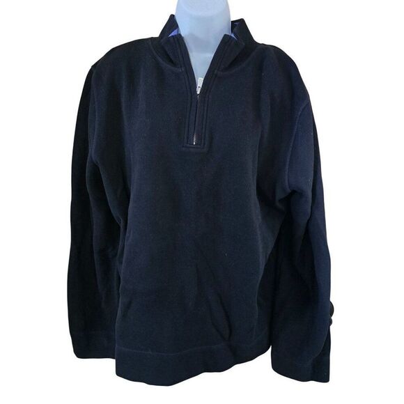 Dark blue black 1/4 zippull over sweater Striped Collar accent grandma grandpa - Picture 2 of 10